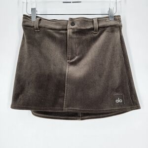 ALO Yoga Velour Ribbed Baller Mini Skirt in Macchiato Size S